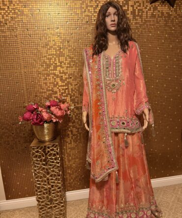 Light orange lahenga with short kurti