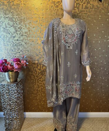 Light grey mirror worked  Farsi salwar set
