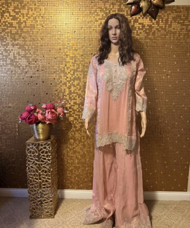 Dusty Light pink embroidered flared palazzo