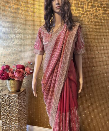 Pink elegant saree with embroidery
