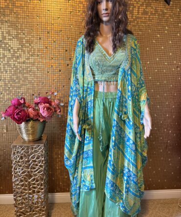 Light sea green palazzo with shrug