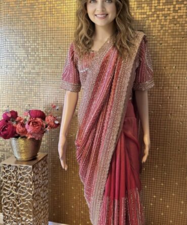Pink elegant saree with embroidery