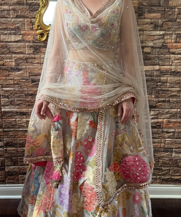 Pink floral lahenga