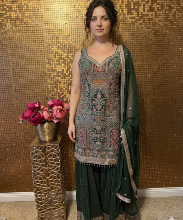 Green embroidered Farsi salwar suit