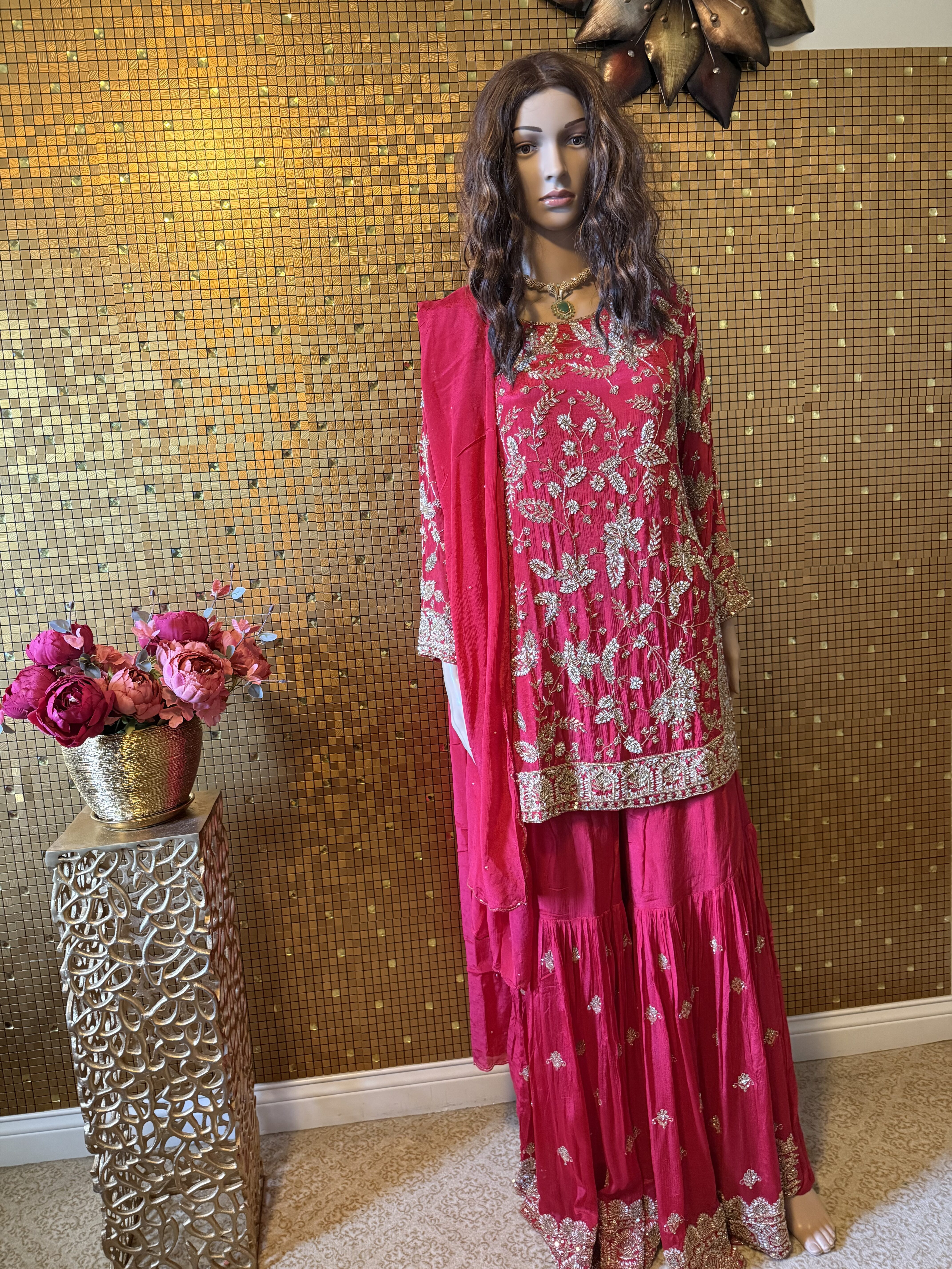Red heavy embroidered sharara - Image 2