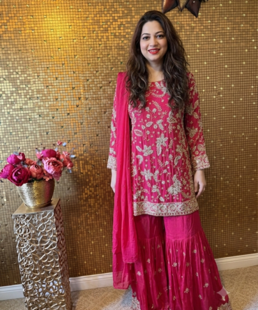 Red heavy embroidered sharara