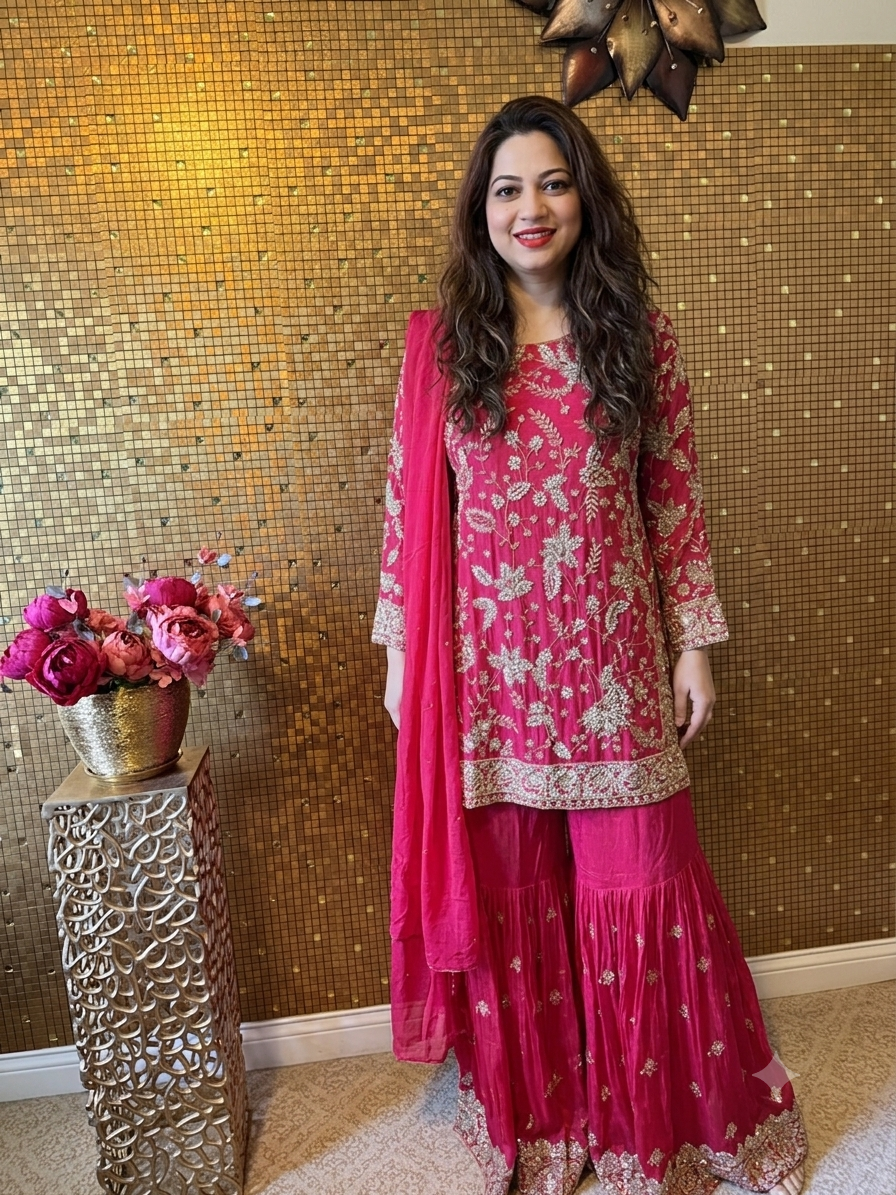 Red heavy embroidered sharara