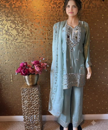 Light blue mirror work suit
