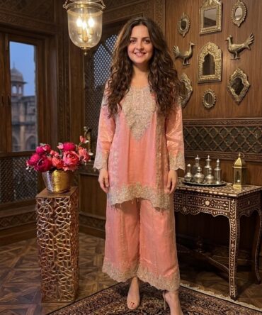 Dusty Light pink embroidered flared palazzo
