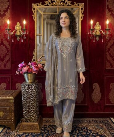Light grey mirror worked  Farsi salwar set