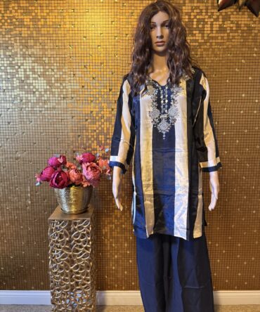 Dark blue and cream stripes cord set with beautiful yoke