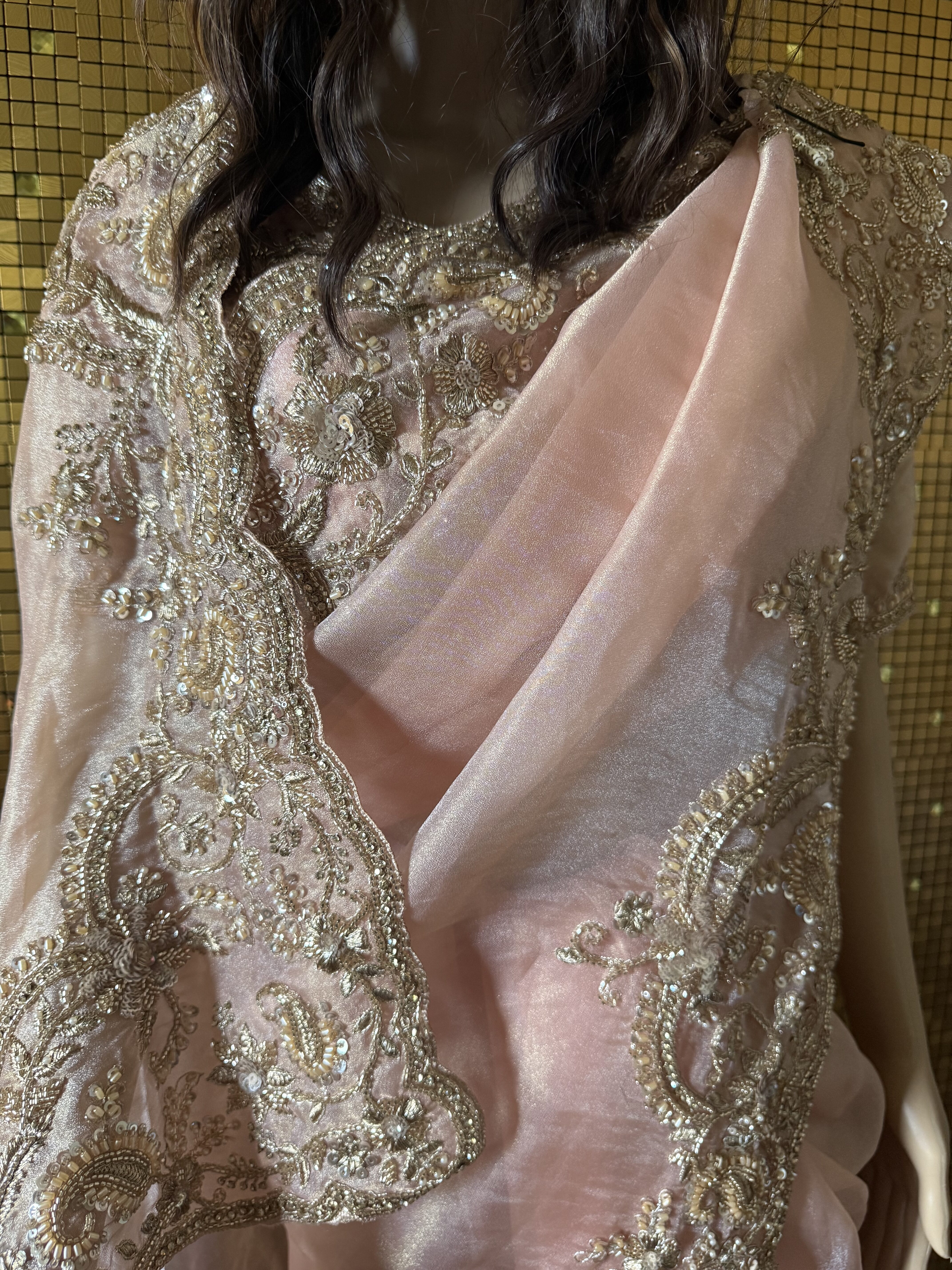 Light pink exclusive saree with hand embroidery - Image 4
