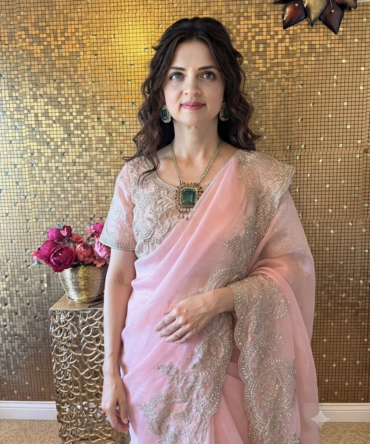 Light pink exclusive saree with hand embroidery