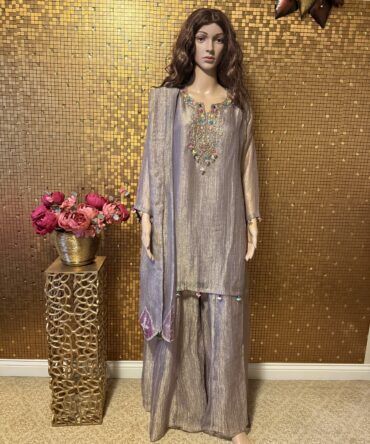 Pure crushed tissue palazzo set with beautiful solid Zardosi work