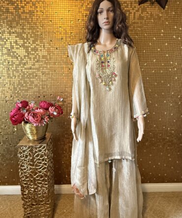 Pure golden crush Tissue with highlyZardosi work