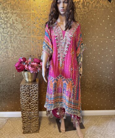 Hot pink kaftan with dhoti