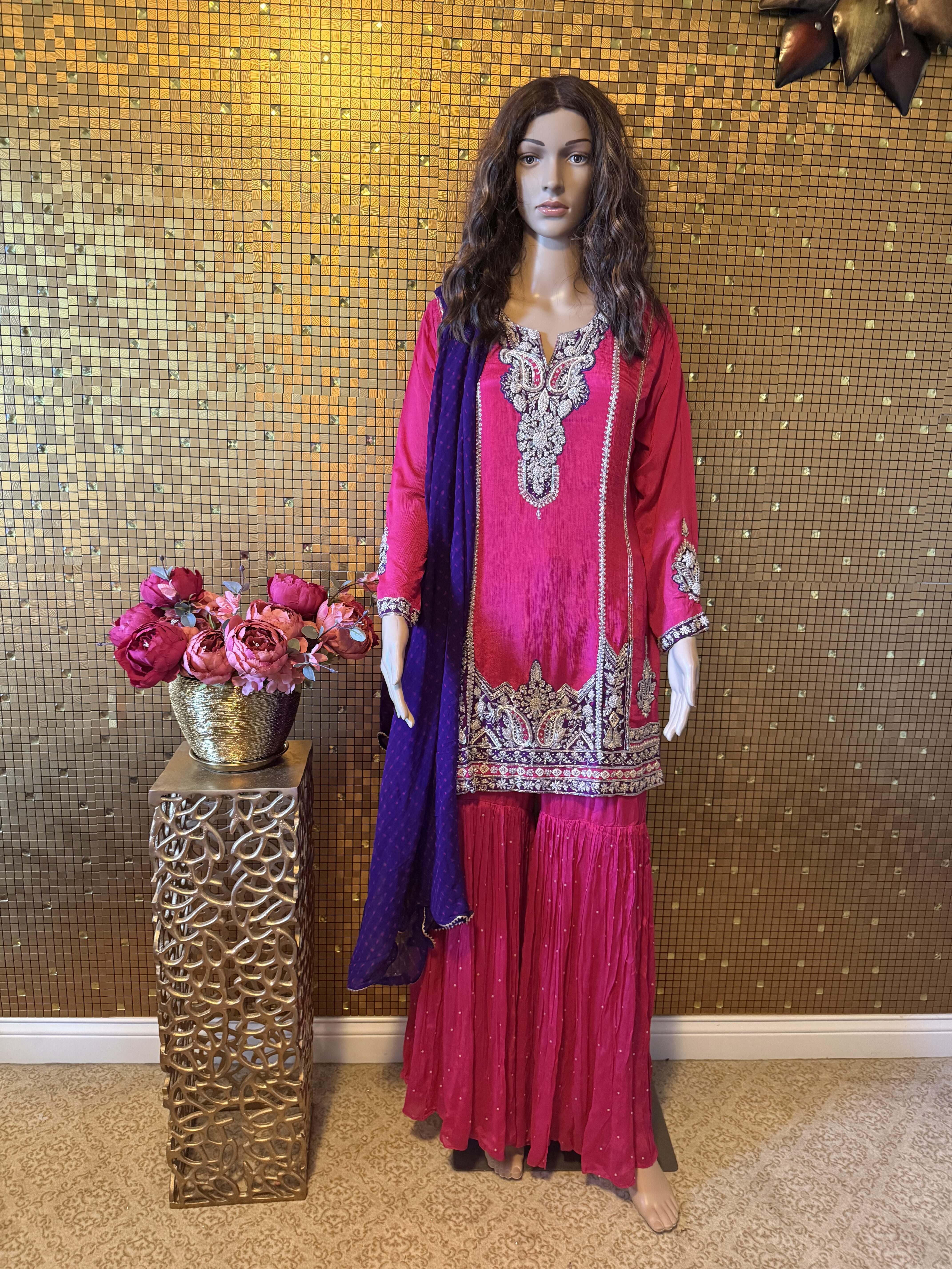 Hot pink and purple sharara set