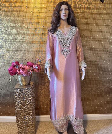 pink with mirror work long dress