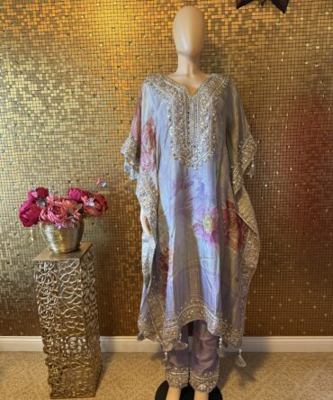 Stunning pure light blue tissue mirror work kaftan