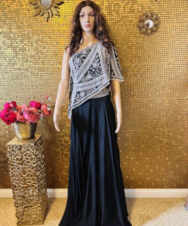 Stunning black embroidered stylish top with glared palazzo