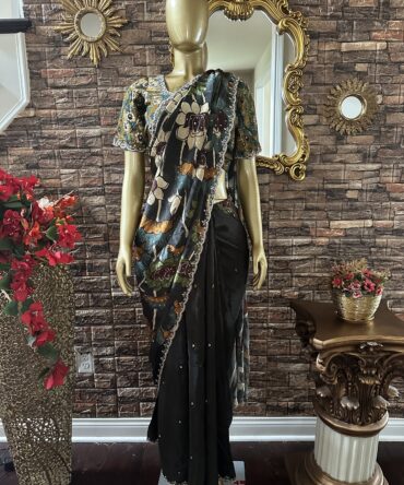 Beautiful black color based flower print saree