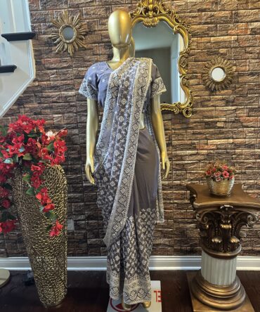 Light purple lakhnow embroidered saree