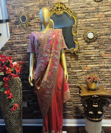 Very beautiful pink saree with elegant embroidary
