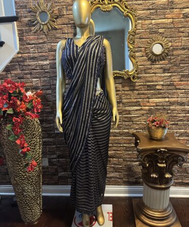 Navy blue stripe saree