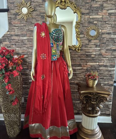 Red with green Navrateries lahenga skirt