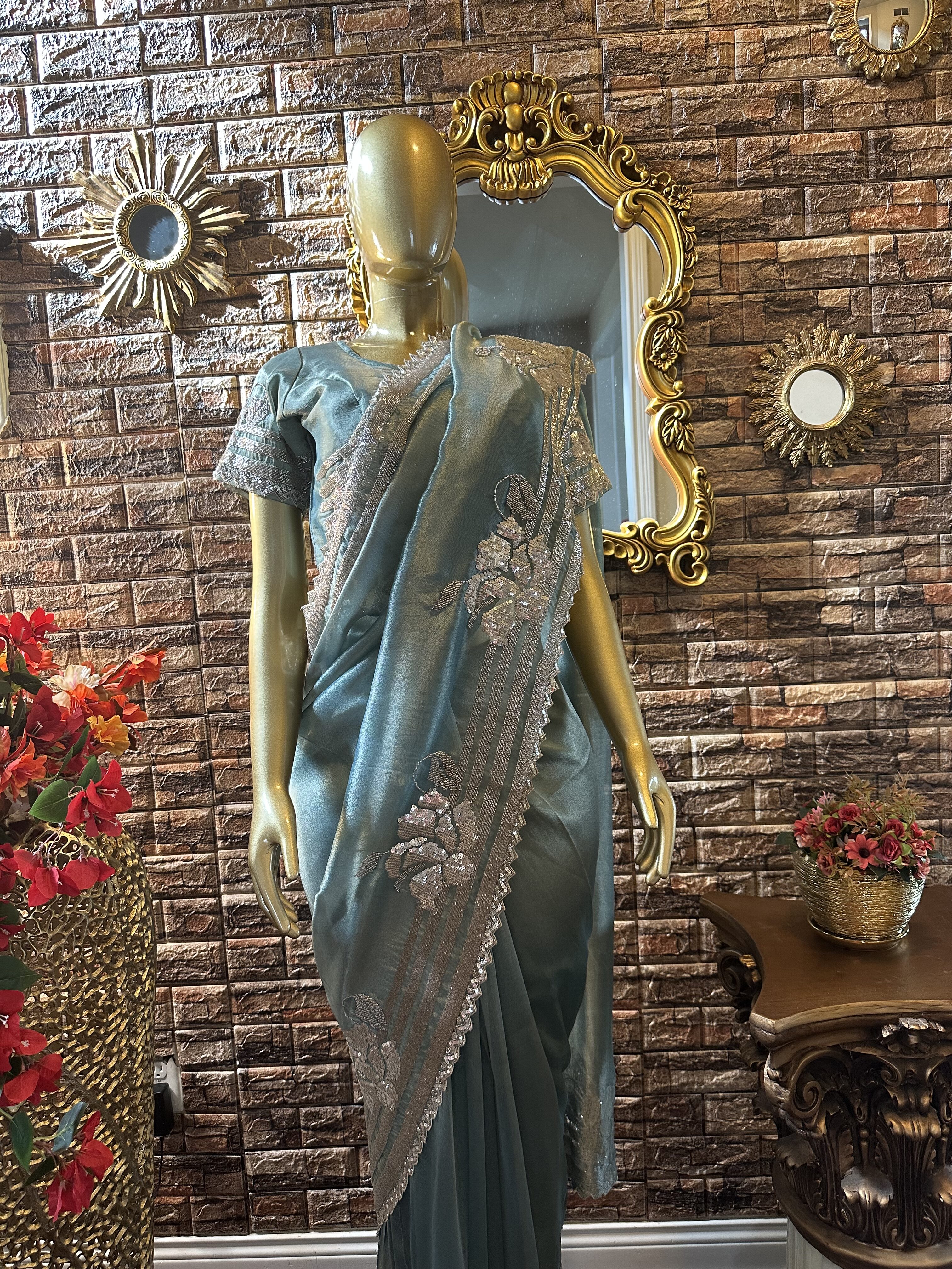 Pure tissue light blue saree
