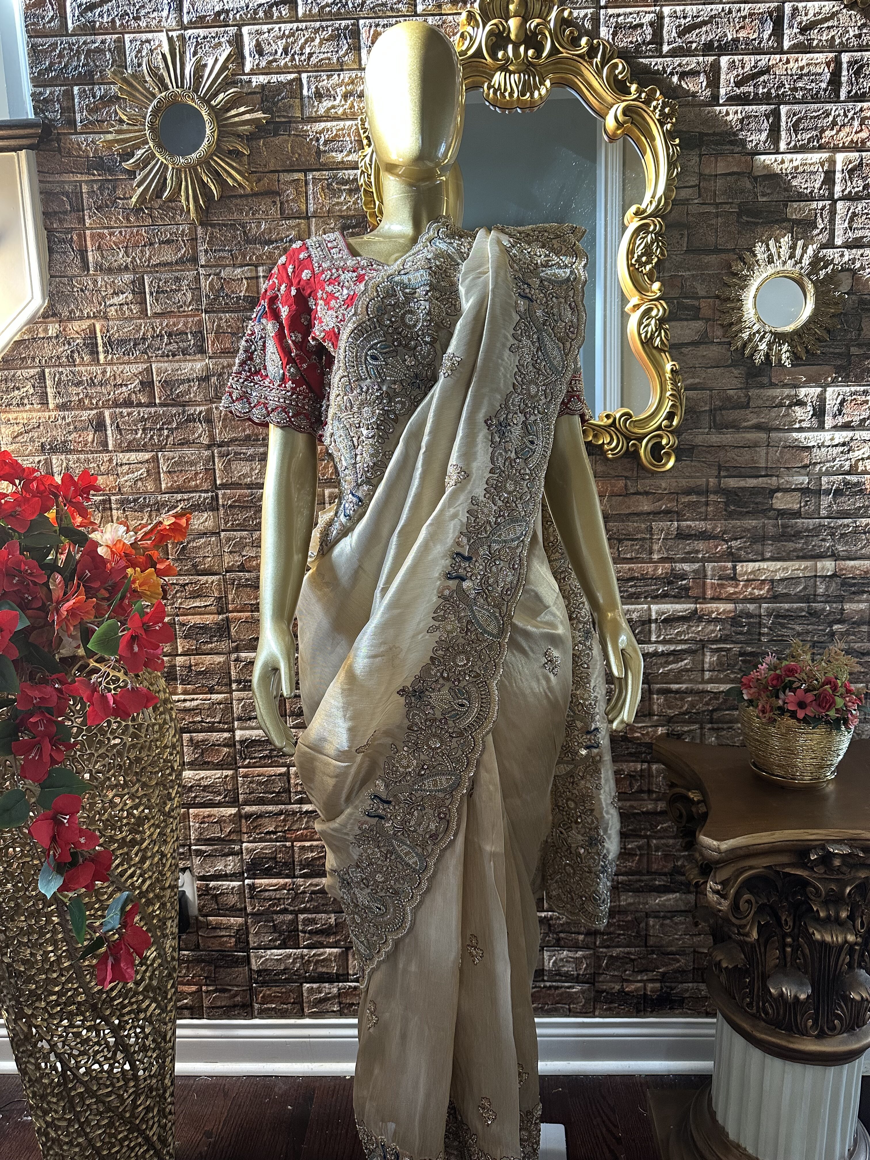 Stunning Ivory biege color saree