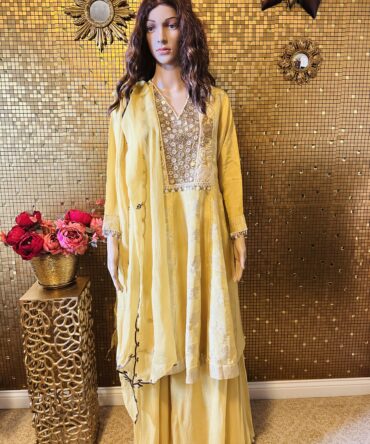Beautiful lemon indo western set with embroidery work