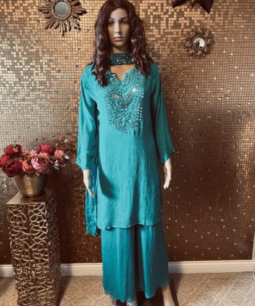 Blue mix Sea green palazzo set