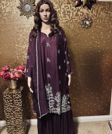 Beautiful dark purple sharara set