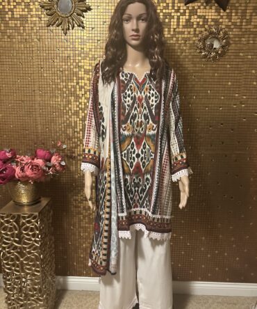 Ajarak print palazzo set with embroidery