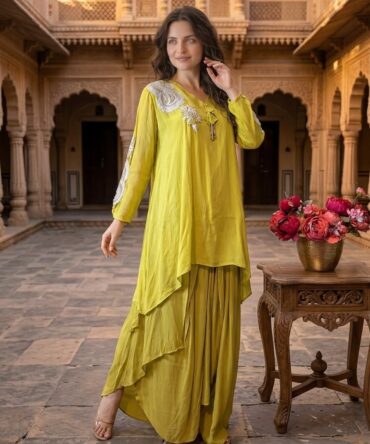 Lemon green indo western set