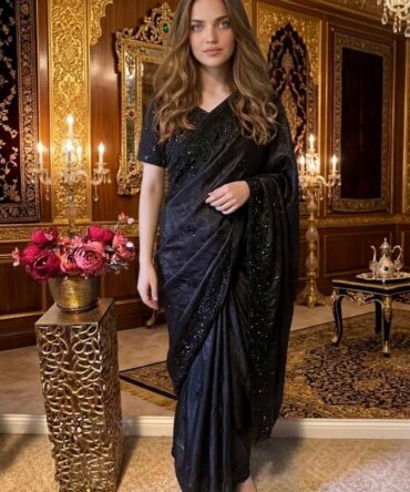 Stunning black saree with embroidery
