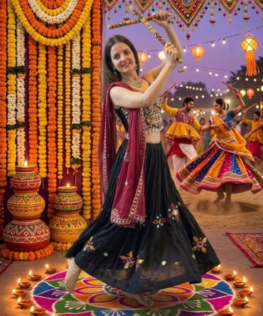 Beautiful black lahenga set for Navratri