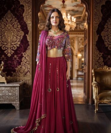 Traditionally made long sleeves beautiful blouse and lehenga set