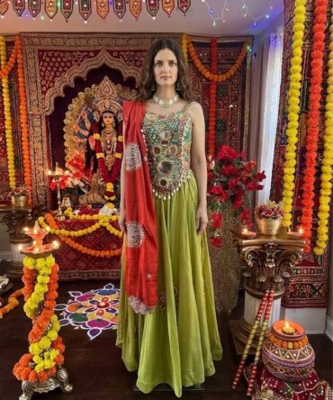 Beautiful light green corset lahenga