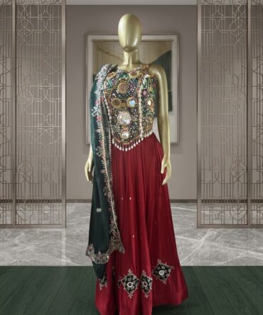 Beautiful red and green combination lahenga skirt set