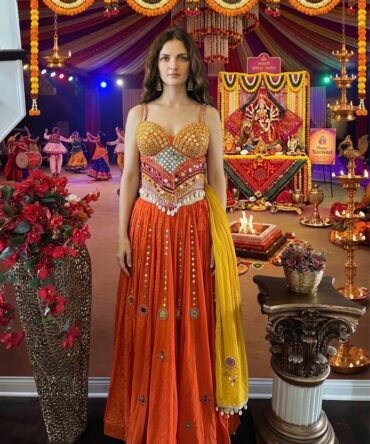 Beautiful orange yellow corset with lehenga