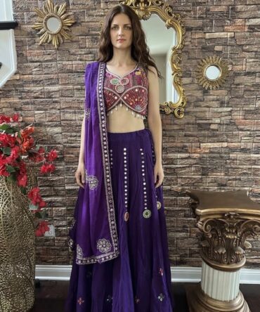 Beautiful purple lehenga with red blouse