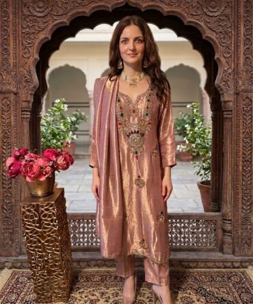 Beautiful jewel stone embroidered palazzo set