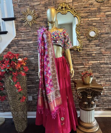 Beautiful red lahenga with multicored blouse