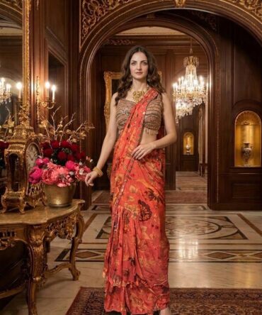 Very beautiful draped pre stiched saree with beautiful blouse