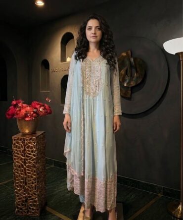 Light blue color suit with palazzo pants