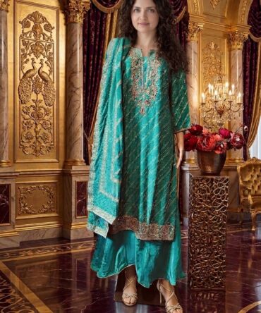 Beautiful elegant look sea green banarasi palazzo set