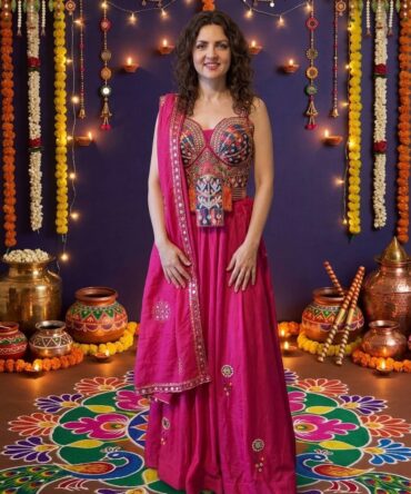 Beautiful hot pink color Navratri outfit